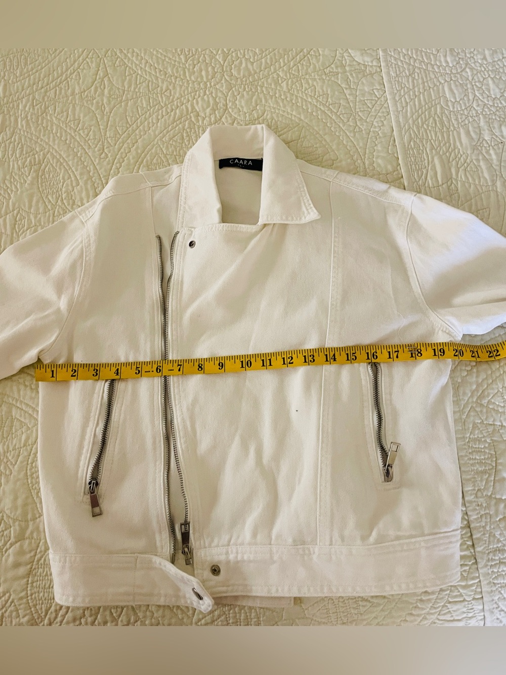CAARA White Denim Moto Jacket Large | Coastal Chic Quiet Luxury Minimalist - Picture 6 of 8